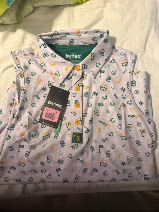 Bogey Bros Tops - Women’s White Green & Yellow Printed Polo Shirts sleeveless